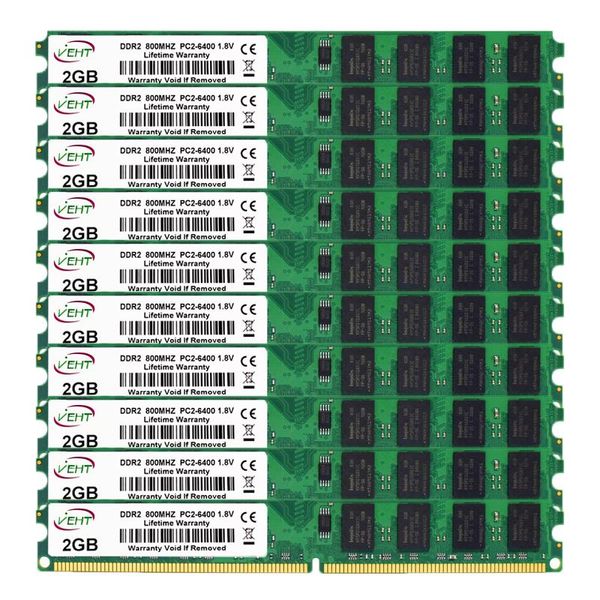 RAMS 20 Go 10pcs DDR2 2GB 667MHz 800MHz DIMM RAM PC2 5300 6400 Mémoire d'ordinateur Intel et AMD 240 PINE RAM RAM DDR2 2GB