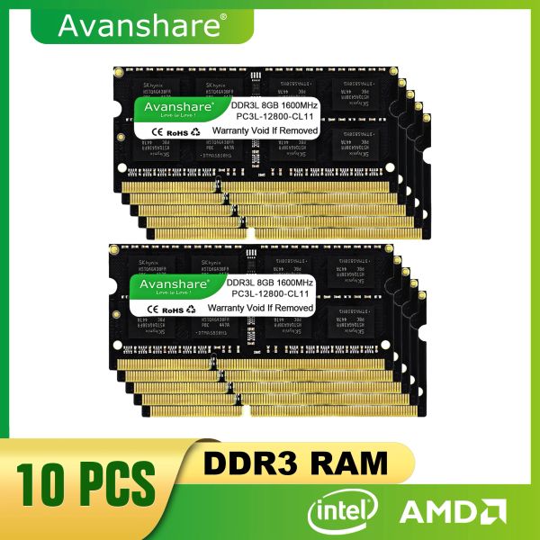 Rams avanshare 10pcs lote 4GB DDR3 RAM Memoria 1600MHz 1333MHz SODIMM DDR3L 1.5V 1.35V para computadora portátil portátil