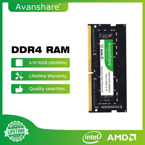 Rams Avanshare Memoria RAM DDR4 8 Go 4 Go 16 Go 2400 MHz 2666 MHz 3200MHz SODIMM pour ordinateur portable Mémoire d'ordinateur portable High Performance