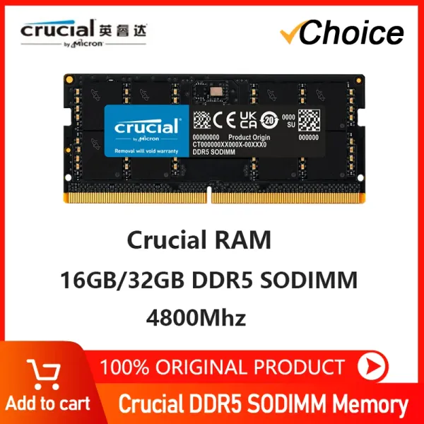 RAMS Mémoire de RAM de l'ordinateur portable crucial DDR5 8 Go 16 Go 32 Go 4800MHz 5200MHz 5600 MHz 1.1V CL40 262PIN POUR