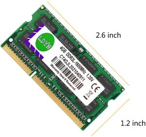 RAMS DDR3L RAM 4GB 8 Go 1066 1333 1600MHz PC3 10600S Mémoire d'ordinateur portable Mémoire de mémoire sodimm RAM basse tension 1,35 V PC3 12800S DDR3 RAM