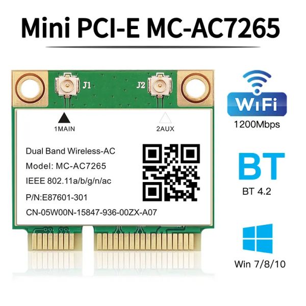 Rams Dual Band 1200 Mbps Carte sans fil MCAC7265 Bluetooth 4.2 Adaptateur de carte WIFI WLAN Adaptateur 802.11ac 2,4G / 5GHz Better 7260HMW PCIE