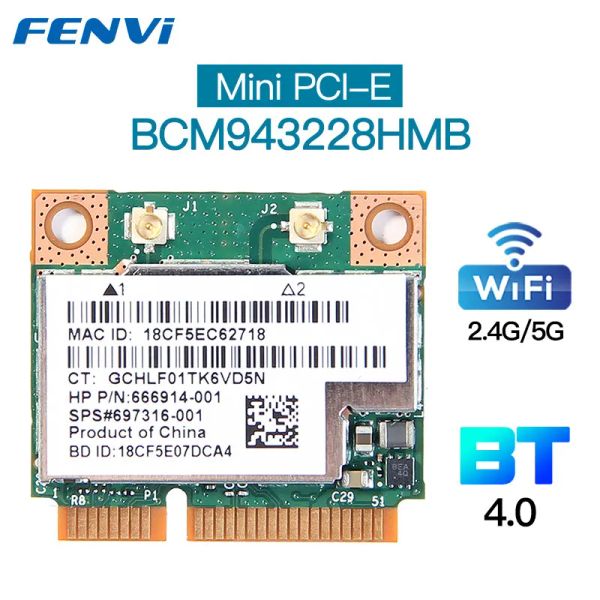 Rams Dual Band 300Mbps BCM943228HMB pour Bluetooth4.0 802.11a / b / g / n WiFi Wireless Card Half Mini PCIe Notebook WLAN 2,4G / 5 GHz
