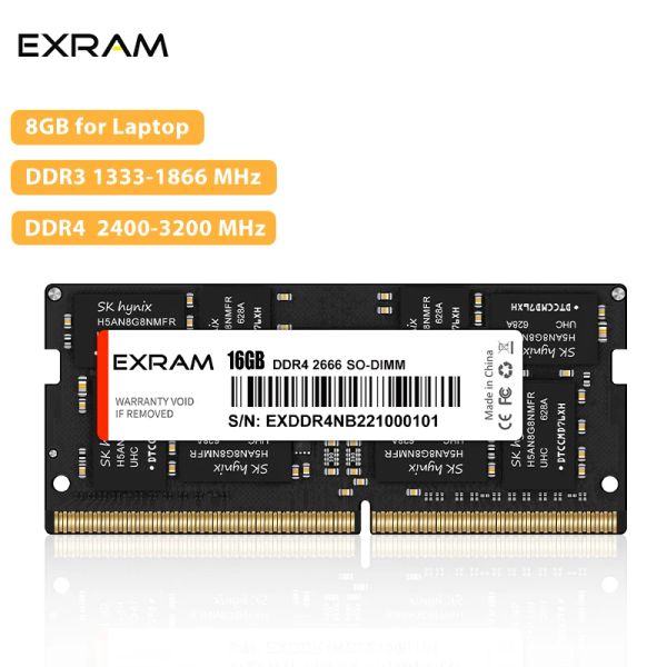 Rams EXRAM MEPTOP MEMORIA RAM 8GB DDR3 1333 1600 1866MHZ DDR4 2400 2666 3200MHz DDR3L 1.35V 204PIN SODIMM Notebook Memory de la computadora portátil