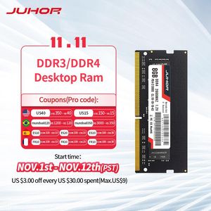 Rams Juhor Ram Memoria DDR4 DDR3 4 Go 8 Go 16 Go 32 Go Mémoire sodimm d'ordinateur portable 1600 MHz 2400 MHz 2666MHz 3200MHz