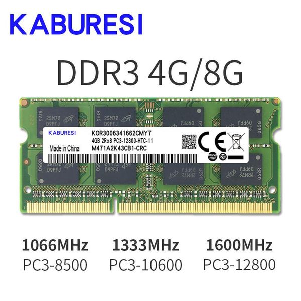 Rams Kaburesi DDR3 2GB 4GB 1066MHz PC38500 para la computadora portátil Memoria Notebook Memory Sodimm 1.5V