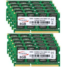 Rams Kamosen DDR3 RAM 10PCS 8 Go 1333MHz 1600 MHz NOUVEAU BOIE TRAVAIRE 1,35 V PC312800 Mémoire de carnet SODIMM 204PIN NONECC