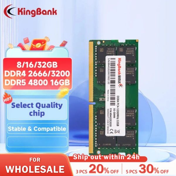 Rams Kingbank Ram Memory DDR4 DDR5 SODIMM 8 Go 16 Go 2666 MHz 3200 MHz 4800 MHz RAM Memoria pour la mémoire sodimm pour ordinateur portable Haute performance