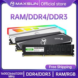 Rams Maxsun Memoria RAM DDR4 4 Go 8 Go 16 Go Mémoire DDR3 1600 2666 3200MHz RAMS DDMM DDR4 RVB Éclairage Nouveau bureau de bureau avec dissipateur thermique