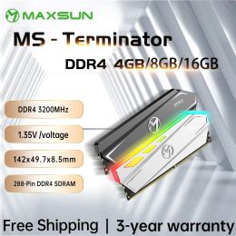 RAMS MAXSUN RAM DDR4 4GB 8 Go 16 Go Mémoire DDR3 1600 2666 3200MHz Memoria Rams DIMM DDR4 RGB Éclairage de bureau Mémoire avec dissipateur thermique