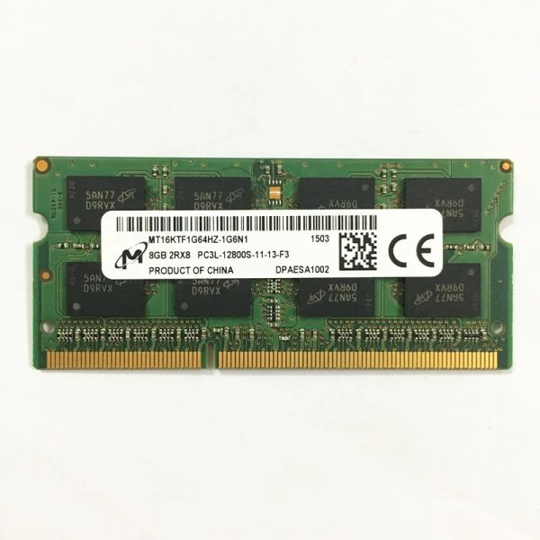 Rams Micron DDR3 RAMS 8 Go 2RX8 PC3L12800S11 DDR3 8 Go 1600MHz 1,35 V Mémoire d'ordinateur portable 204pin