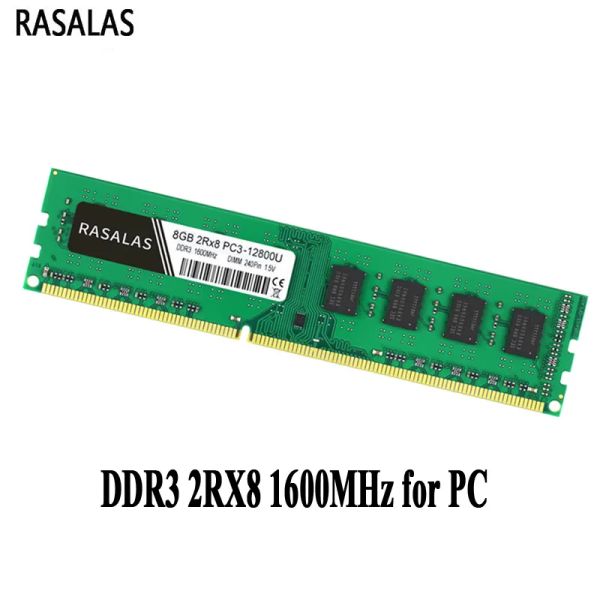 RAMS RASALAS 8 Go 2RX8 PC312800U DDR3 1600MHz 1,5V DDR3L 1.35V 240pin 8 Go NOECC DIMM Bureau PC RAM Mémoire entièrement compatible