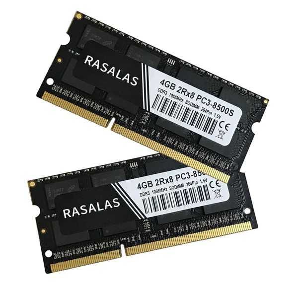 RAMS RASALAS DDR3 DDR4 RAM 4GB 8 Go PC3 8500S 10600S 12800S 1066/1333 / 160MHz SODIMM 1.5V Notebook 204 Pinpin Mémoire d'ordinateur portable NOECC NOECC