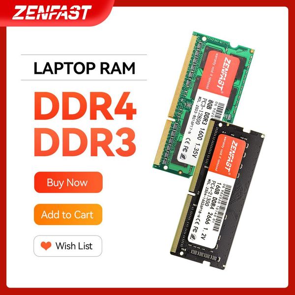 Rams ZenfastMemoria RAM DDR3 DDR4 8 Go 4 Go 16 Go Notebook 1333 1600 2133 2400MHz 2666MHz Sodimm Notebook Mémoire d'ordinateur portable haute performance