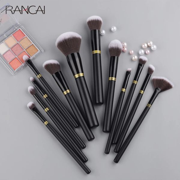 Rancai Black Makeup Brushes 12 PCS Set Professional High Quality Eye Face Cosmetic Cyeshadow Make Up Brush Tool Kit Instrument 240403
