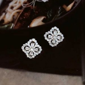 Rand-pendientes de plata de ley 925 pura para mujer, aretes de flor de loto, diseño de trébol de la suerte, pendientes para fiesta y boda