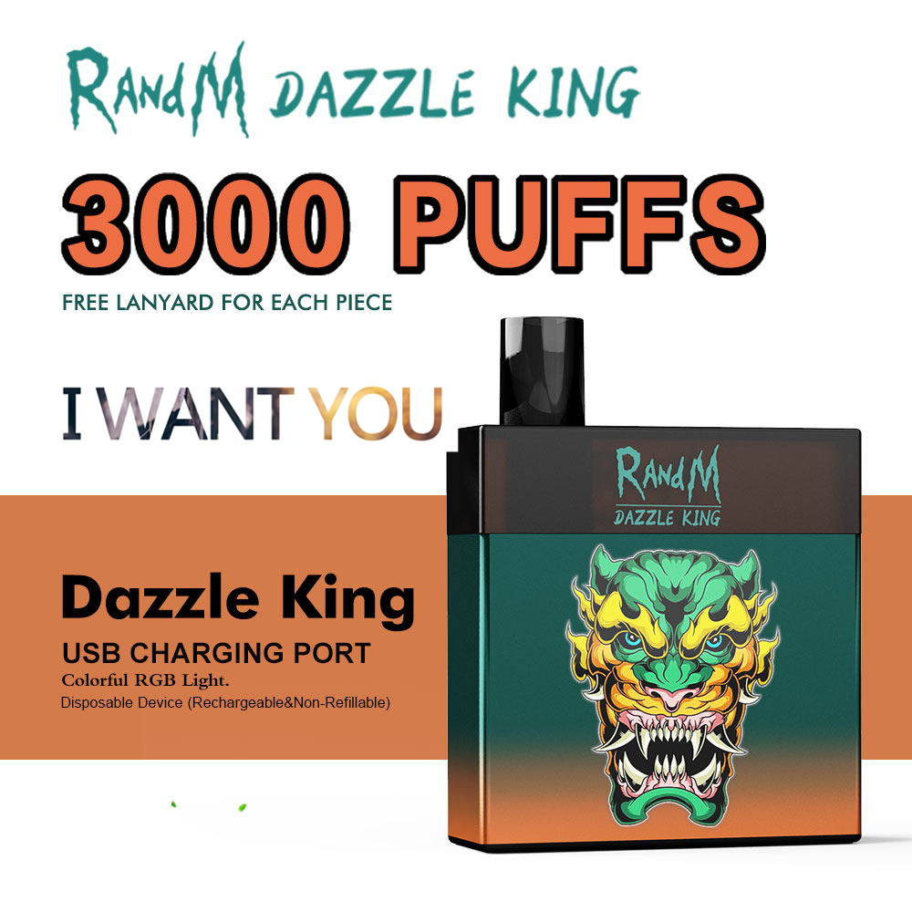 RandM dazzle king 3000puffs light flashing Disposable vape E cigarette 12 colors available
