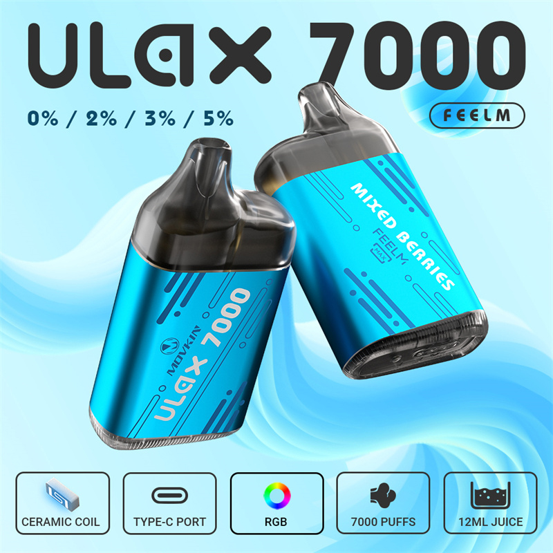 Randm jednorazowe Vape Pen Movkin ULAX 7000 Puffs 12 ml Podstawowe urządzenie 850MAH do ładowania cewki ceramicznej E-papierosy 0/2/3/5%
