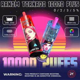 RandM Tornado 10000 Plus E Cigarettes Bobine de maille rechargeable 10K Puffs Stylo Vape jetable 20 ml Pods Chariots Vapes à débit d'air réglable 21 couleurs