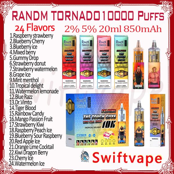 RandM Tornado 10000 Puff Jetable E Cigarette 20 ml 2% 5% 1000mAh Batterie rechargeable 24 Saveurs RGB Glow 10K Puffs Vapes Pen Starter Kit Authentique En Gros