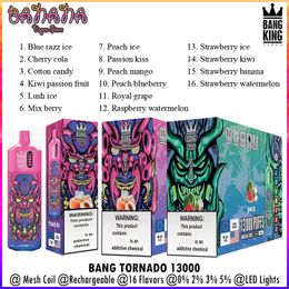 Bang Tornado 13000 Puffs Vape jetable Pen Mesh Coil E Cigarettes 16 Saveurs 0% 2% 3% 5% Vaper rechargeable vs Puff 13K 15000 15K 12000 12K 18000