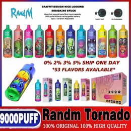 RandM Fumot Tornado 9000 Puffs Jetables 9k E Cigarettes Pod 850mah Batterie Rechargeable Électronique Cigs Aucune Fuite 0%2%3%5% Jetables E Cigarettes Mesh Coil Puff 9000