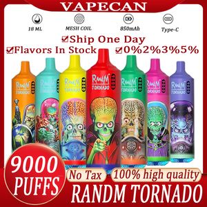 RandM Tornado 9000 Rookwolken Fumot Puff 9000 9k Originele vaper Wegwerp-e-sigaretten Kenmerken Mesh Coil 18 ml Wegwerpartikelen Vapes Pen randm 0,2,3,5% oplaadbaar 850mAh