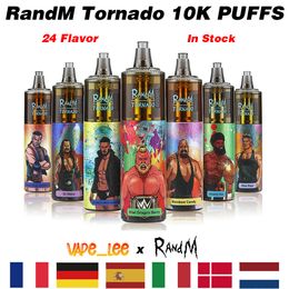 RandM Tornado Puff 10000 Wegwerp E-sigaretten Luchtstroomcontroleapparaat 6 kleuren RGB-licht 0% 2% 5% Optioneel 10K Rookwolken Vape-pen 24 smaken willekeurig