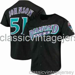 Randy Johnson # 51 Maillot de baseball noir XS-6XL Cousu Hommes Femmes Maillot de baseball jeunesse