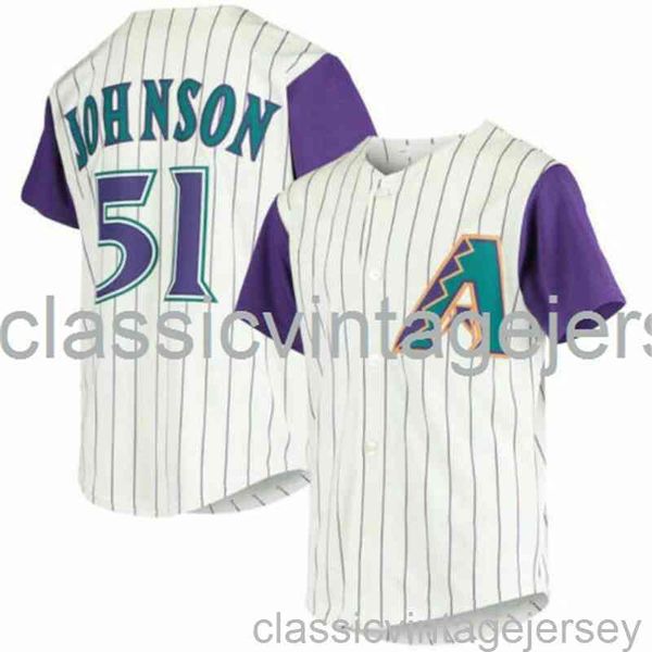 Randy Johnson # 51 Jersey de béisbol a rayas XS-6XL Jersey de béisbol cosido para hombres, mujeres y jóvenes