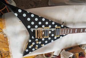 Randy Rhoads White Polka Dot Black Concorde V Guitare électrique Floyd Rose Tremolo Bridge Écrou de verrouillage Interrupteur sur le côté Matériel doré Incrustations de bloc de touche en palissandre