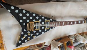 Randy Rhoads White Polka Dot Black Concorde V elektrische gitaarblokinleg Floyd Rose Tremolobrug Whammy Bar Palissander toets Schakelaar aan zijkant Gouden hardware