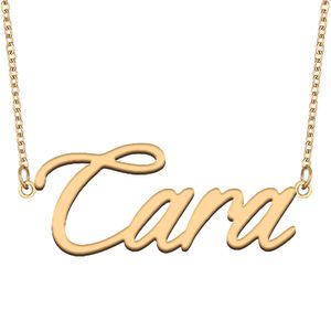 Collier nom Cara pendentif plaque signalétique personnalisé pour femmes filles cadeau d'anniversaire enfants meilleurs amis bijoux en acier inoxydable plaqué or 18 carats