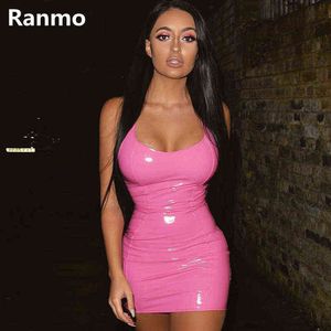 Ranmo Sexy Femmes Mini Robe Pu En Cuir Rose Rouge Noir Robe Moulante Pour Club Party Tache Été Slip Robes Élégantes 2022 Y220526
