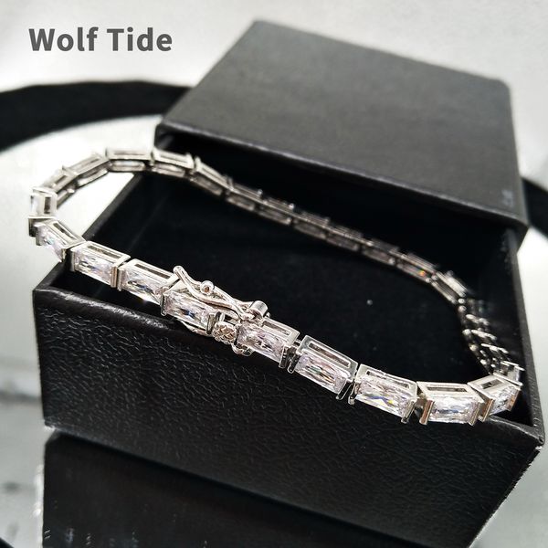 Rap Bracelet de tennis en diamant carré de haute qualité pour hommes et femmes Baguette Zircone cubique 14 carats Chaînes en cuivre plaqué or véritable Bracelet Glacé Bijoux de poignet Rappeur