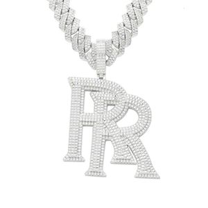 Rap Hip Hop collier Double r grande lettre initiale bijoux fins pendentif personnalisé Moissanite Vvs 925 argent Sterling Punk 1 pièces