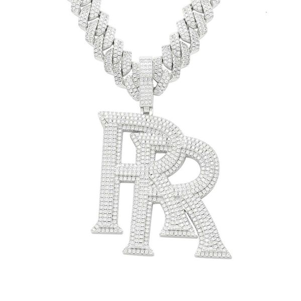 Collar de Rap Hip Hop con doble r, letra inicial grande, joyería fina, colgante personalizado de moissanita Vvs, Plata de Ley 925 Punk, 1 Uds.