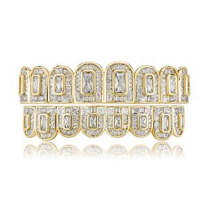 Rap Brillant Plaqué Or Glacé CZ Bouche Dents Grillz Caps Top Bottom Grill Set Hommes Femmes Vampire Grills Rock Punk Rappeur Accessoires pour Hommes Hiphop Bijoux