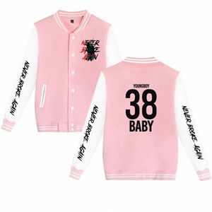 Rap YoungBoy nunca se rompió de nuevo uniforme de béisbol chaqueta de lana mujeres hombres streetwear hip hop lg manga rosa sudadera con capucha sudaderas n3rm #