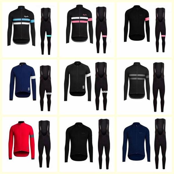 Equipo RAPHA Ciclismo Mangas largas jersey babero pantalones conjuntos ropa hombres Bicicleta Transpirable Secado rápido Directo de fábrica s U403422472
