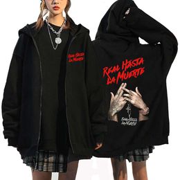 Rapper Anuel AA Print Zipper Hoodies Hip Hop Streetwear Sweatshirts Echt Hasta La Muerte Metal Music Zip Up Jackets Y2K