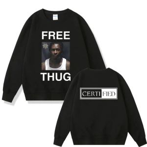 Sweat-shirt imprimé rappeur FREE THUG Young Thug pour hommes et femmes, pull surdimensionné, vêtements de sport, mode décontractée, col rond
