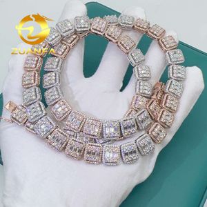 Rapper Jewelry Ice Out Mix Color 925 Sterling Silver and Rose Gold 18K VVS MOISSANITE 13 mm Baguette Miami Collares de cadena de tenis