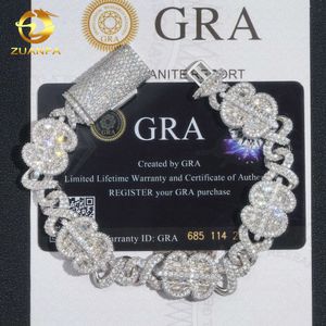 Rapper Sieraden Massief Zilver Moissanite Diamant Herenmode 15mm Infinity Link met Dollarteken Charm Iced Out Armband