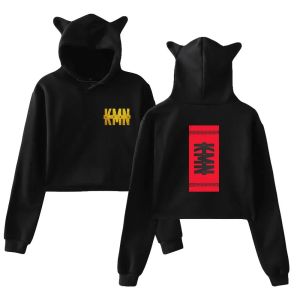 Rappeur KMN Gang Crop Top pour les adolescentes Streetwear Hip Hop Kawaii Cat Ear Harajuku Sweat-shirt recadré Pullor Tops Sportswear
