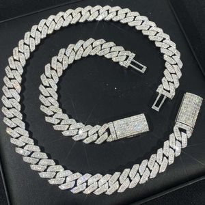 Rapper populair ontwerp stokbrood diamanten armband S925 Moissanite sieraden set luxe Cubaanse ketting Cubaanse ketting
