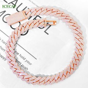 Rappeurs bijoux hiphop chain de liaison cubaine 18 mm 3 rangées rose plaque à or glacé collier de chaîne cubaine de diamant Moisanite