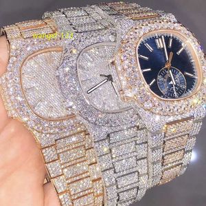 Rappers VVS Diamond Pols Watch Hip Hop Iced Moissanite Watch voor mannen