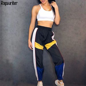 Rapwriter Mode Taille Haute Contraste Couleur Pantalon Femmes Harajuku Crayon Pantalon Streetwear Cargo Joggers Femmes Pantalon Bas 201109