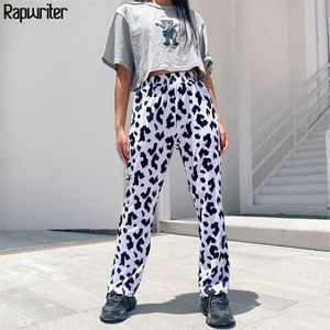 Rapwriter mode lait vache imprimer élastique taille haute pantalons de survêtement femmes Streetwear Harajuku pantalon ample pantalon droit Femme 201113